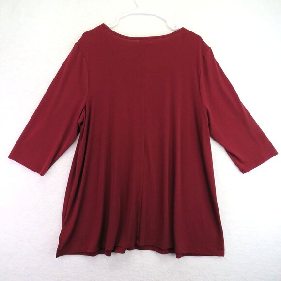 Catherines Shirt Womens Size 1X Red 3/4 Sleeve Tunic Top V Neck Embellished - Picture 3 of 8